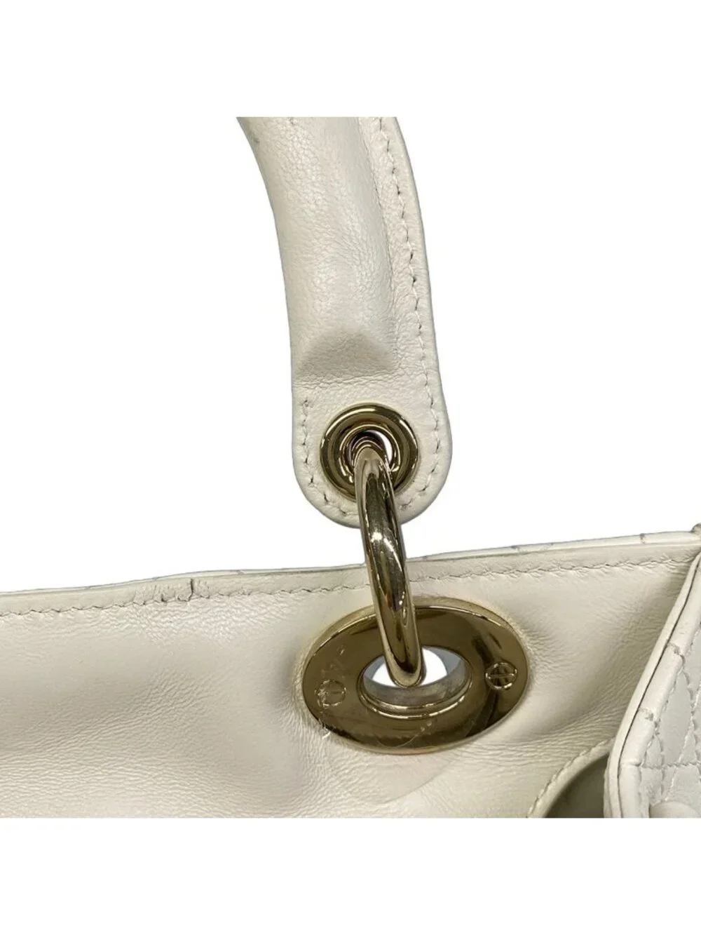 Dior Handbag Lady Bag White Gold Leather
